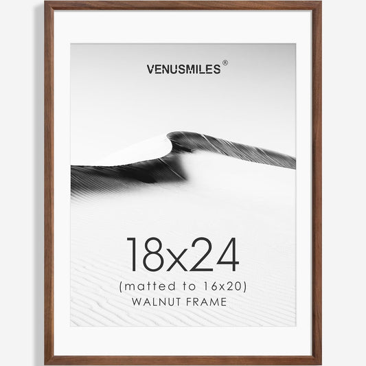 18x24 Poster Frame Natural Solid Walnut Photo Frames with 16x20 Removable Mat Wall Hanging Large Handcrafted Frame with HD Plexiglass Wall and Tabletop Display Large Picture Frame