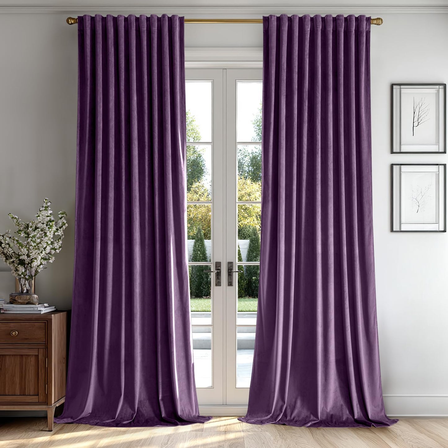MIULEE Purple Velvet Curtains 90 inches 2 Panels - Luxury Room Darkening Window Drapes for Bedroom Living Room Thermal Insulated Super Soft Blackout, Back Tab Rod Pocket Pinch Pleated, W52 x L90