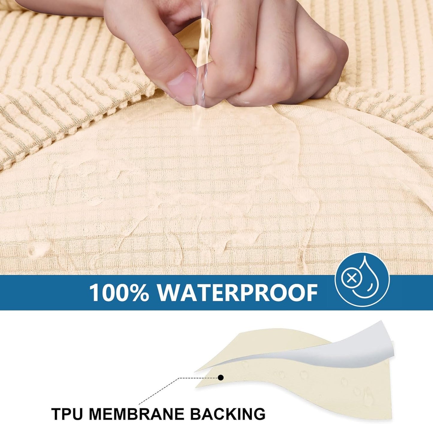 hyha Waterproof Couch Cushion Covers for Pets, Non Slip Sofa Seat Cover for Dogs Washable, Soft Thick Stretch Jacquard Fabric, Sofa Slipcovers with Elastic Bottom (1 Piece for Large, Beige)