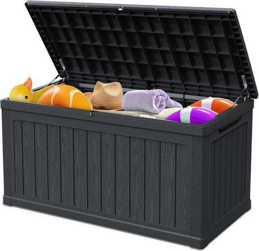 260 Gallon Double-Wall Resin Deck Box - Lockable Waterproof Outdoor Storage Box, 1000lbs Capacity & Doubles as Seating for Patio Furniture - Garden Tools, Pool Accessories (Black)