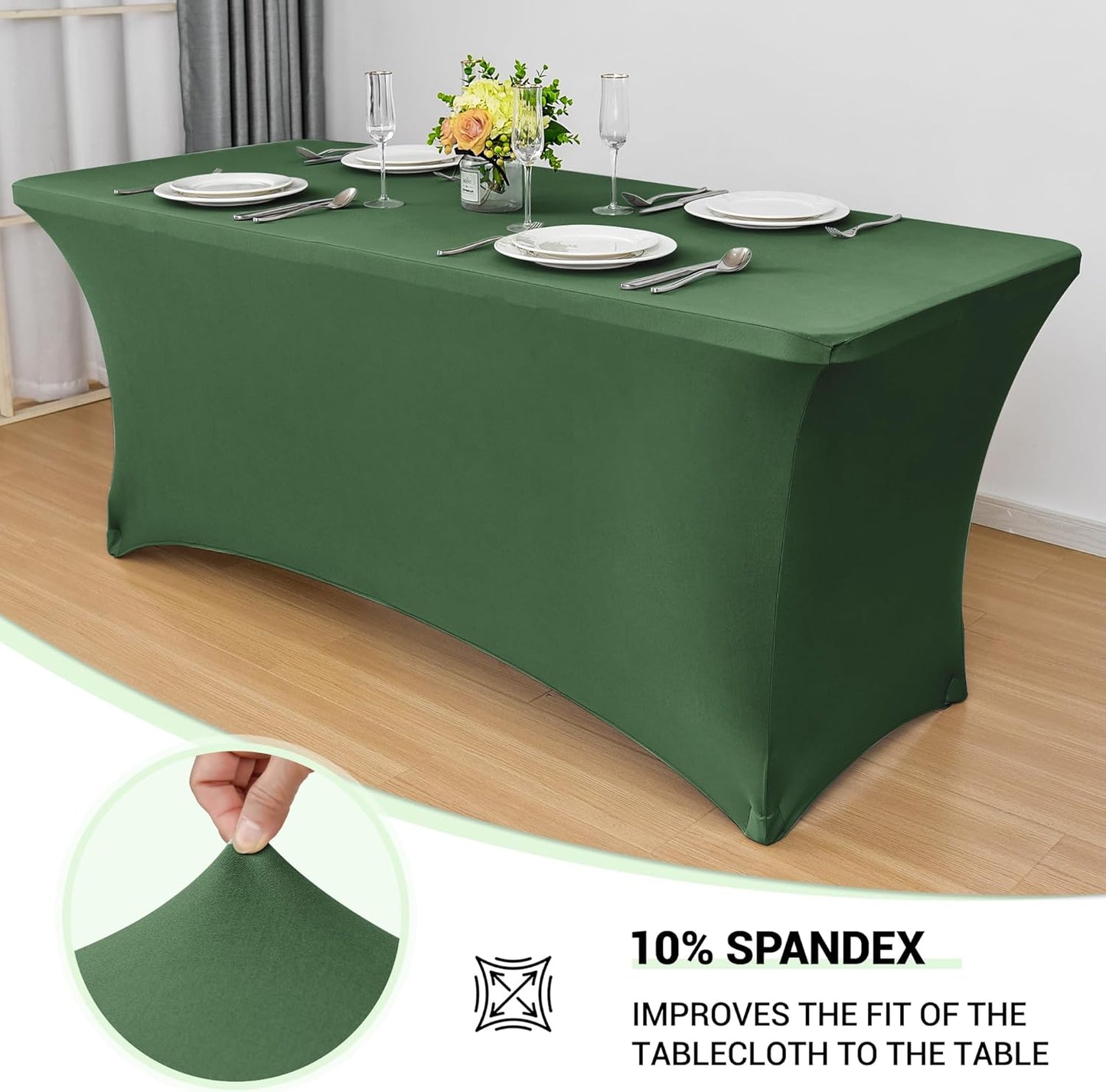 Obstal 4Ft Stretch Spandex Table Cover for Standard Folding Tables - 2 Pack Universal Rectangular Fitted Tablecloth for Party, Banquet, Events, Trade Show Blackish Green, 48L x 24W x 30H Inches