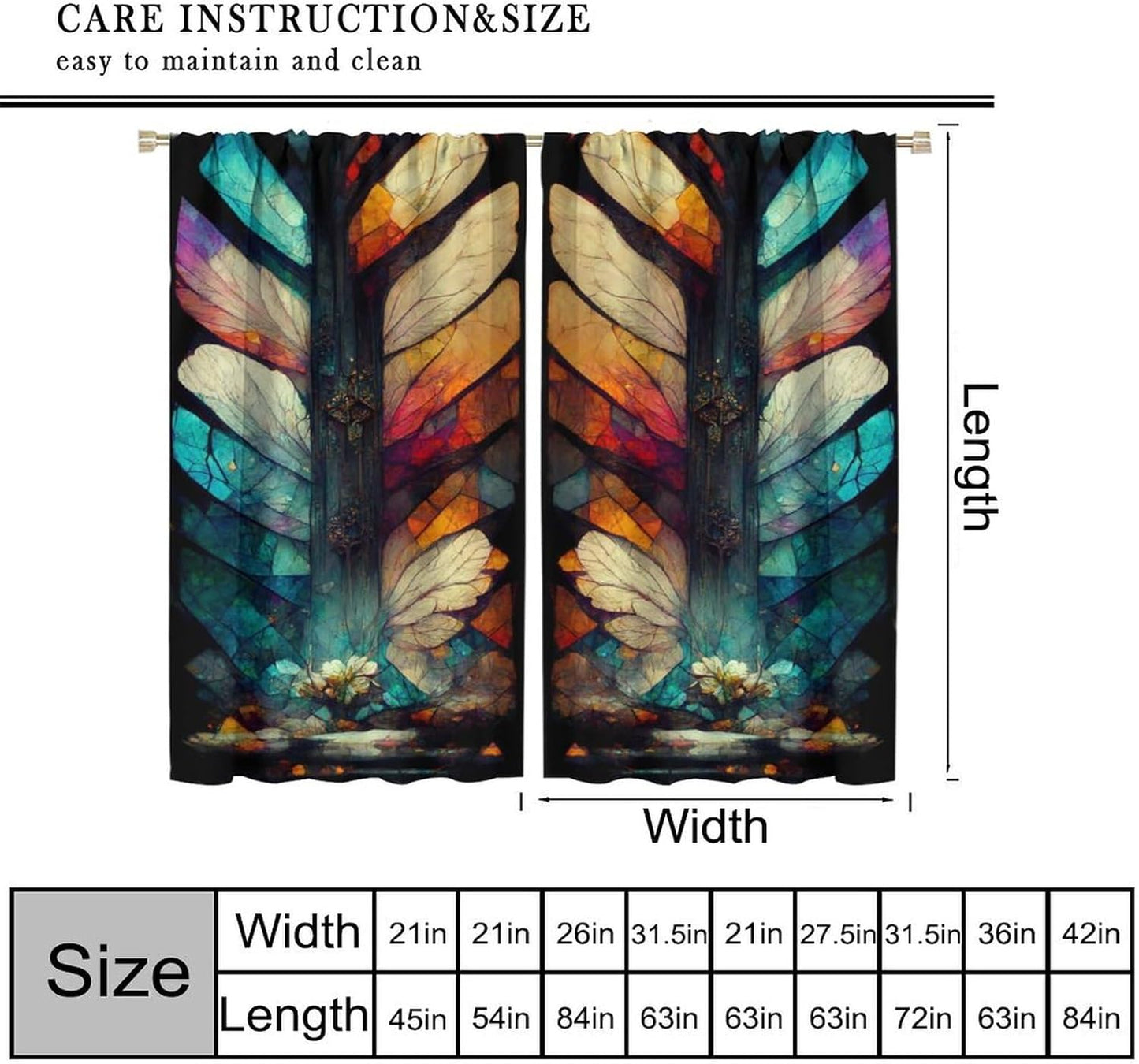 Stained Glass Curtains,Vintage Magical Colorful Abstract Art Home Decor Drapes for Bedroom Living Room Kitchen Window Treatment 2 Panels Set Total Size 52" W X 84" L Inch
