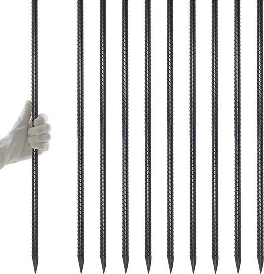 AAGUT 40" Rebar Stakes 1/2" 10 Pcs, Straight Ground Stakes Heavy Duty Landscpe Timber Spikes with Chisel Point End for Cement, Concrete Form, Plant Support, Black