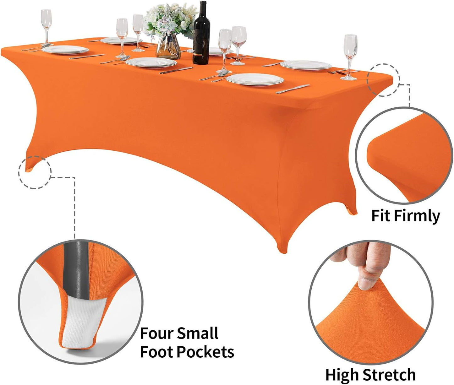 Spandex Table Cover for 8FT or 4ft or 6ft Table Universal Fitted Stretch Tablecloth for Party, Banquet, Wedding and Events-Orange