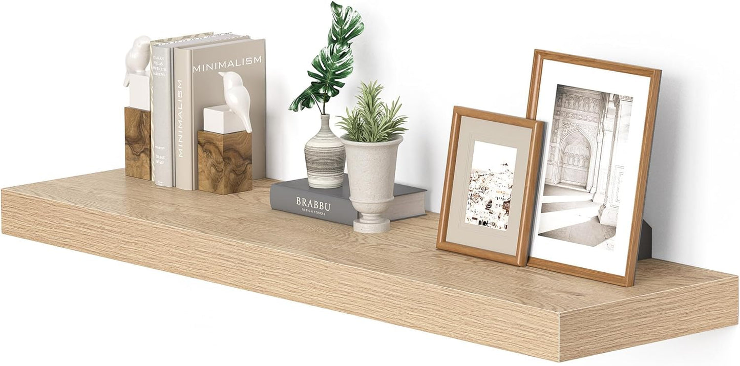 10 inches Deep Floating Shelves 36 inch Long, Single Wall Shelves Heavy Duty 70 lbs for Bedroom, Bathroom, Living Room, Kitchen, Office, Modern Shelf Home Decor, Set of 1, Oak