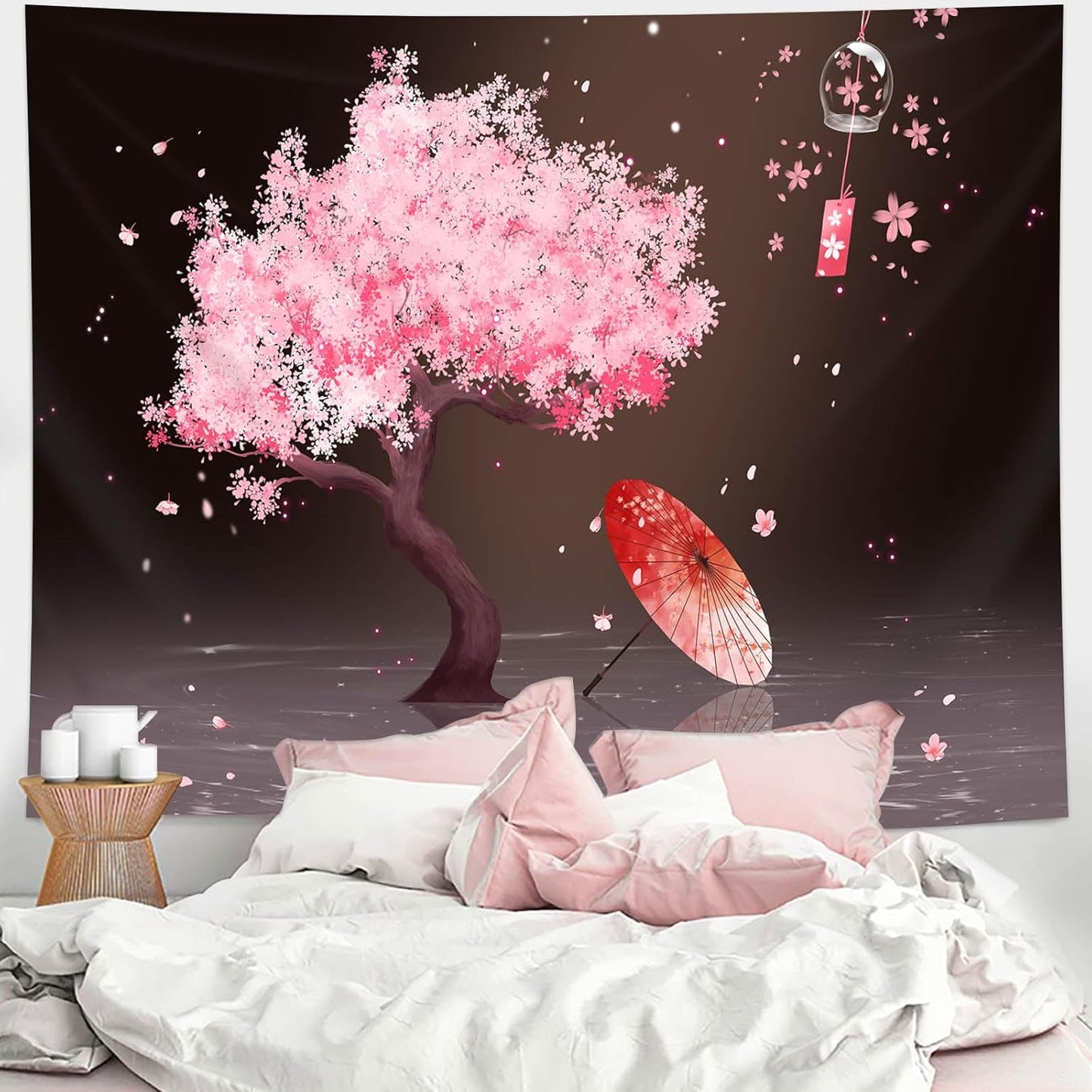 dueeia Japanese Cherry Blossom Tapestry Wall Hanging Anime Tree Asain Spring Tapestries for Bedroom Aesthetic Living Room Dorm Wall Decor (59.1"x39.4")