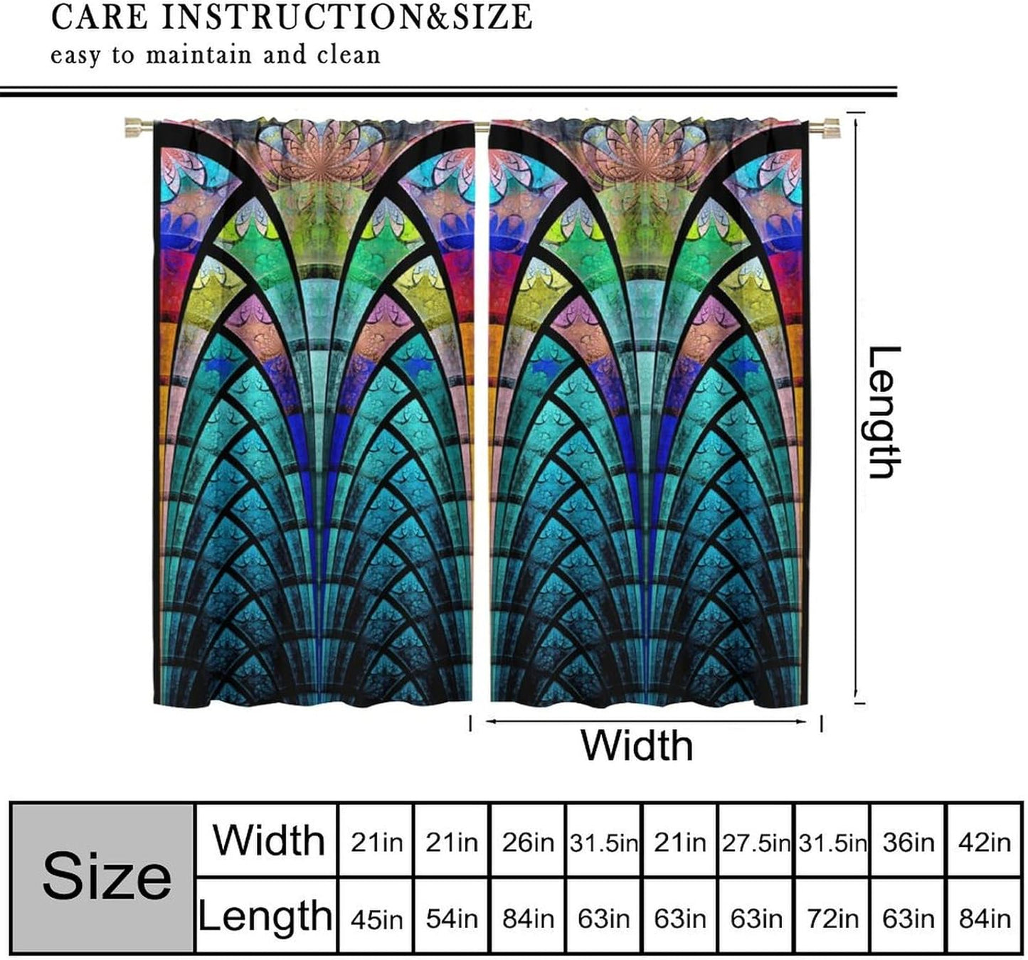 Stained Glass Curtains,Retro Design Style Colorful Abstract Art Home Decor Drapes for Bedroom Living Room Kitchen Window Treatment 2 Panels Set Total Size 72" W X 63" L Inch