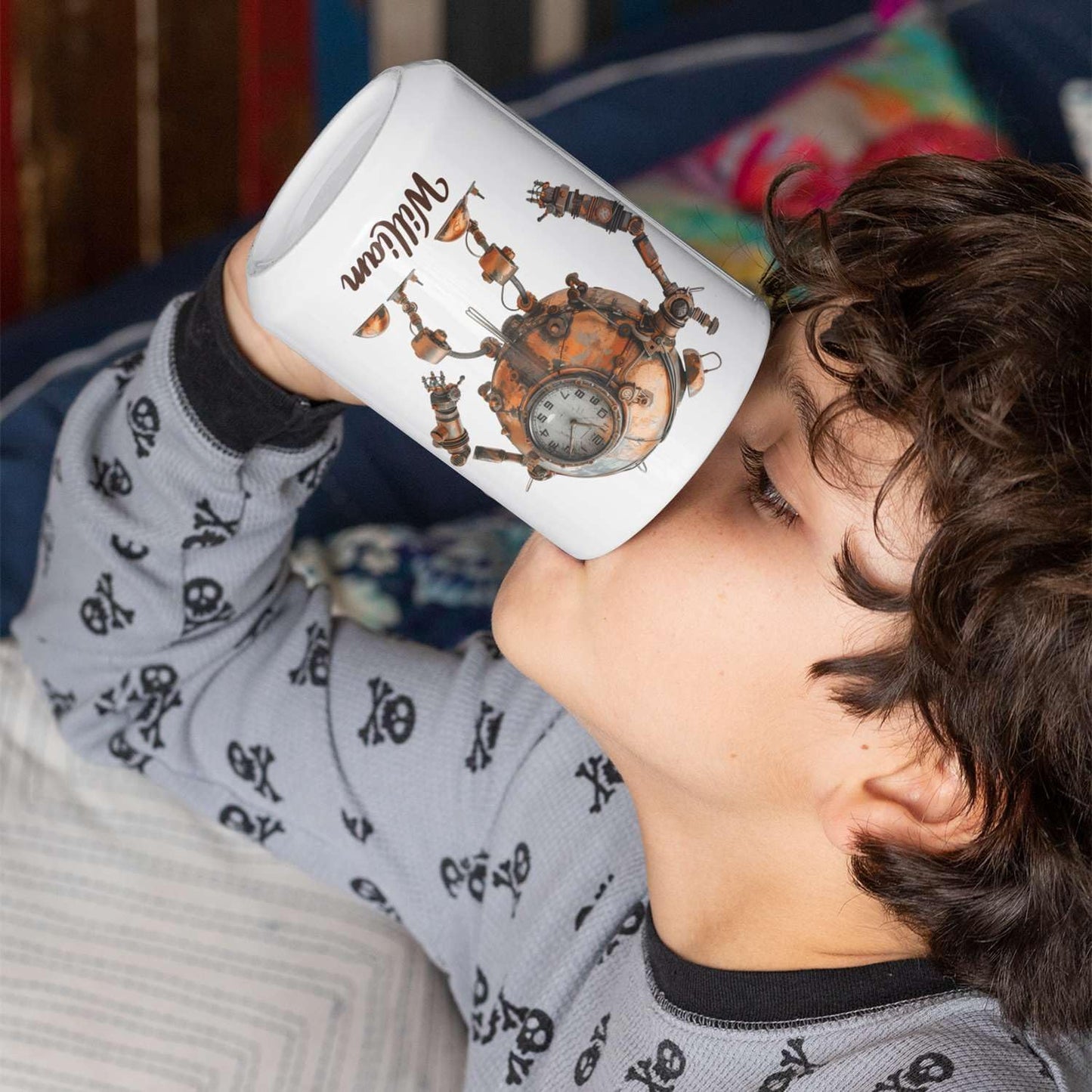 Steampunk Robot Coffee Mug With Custom Name, Customized Mechanical Themed Design Ceramic Cup, Steampunk Enthusiasts White Cup 11oz Or 15oz, Personalized Mug Gift For Daughter Son