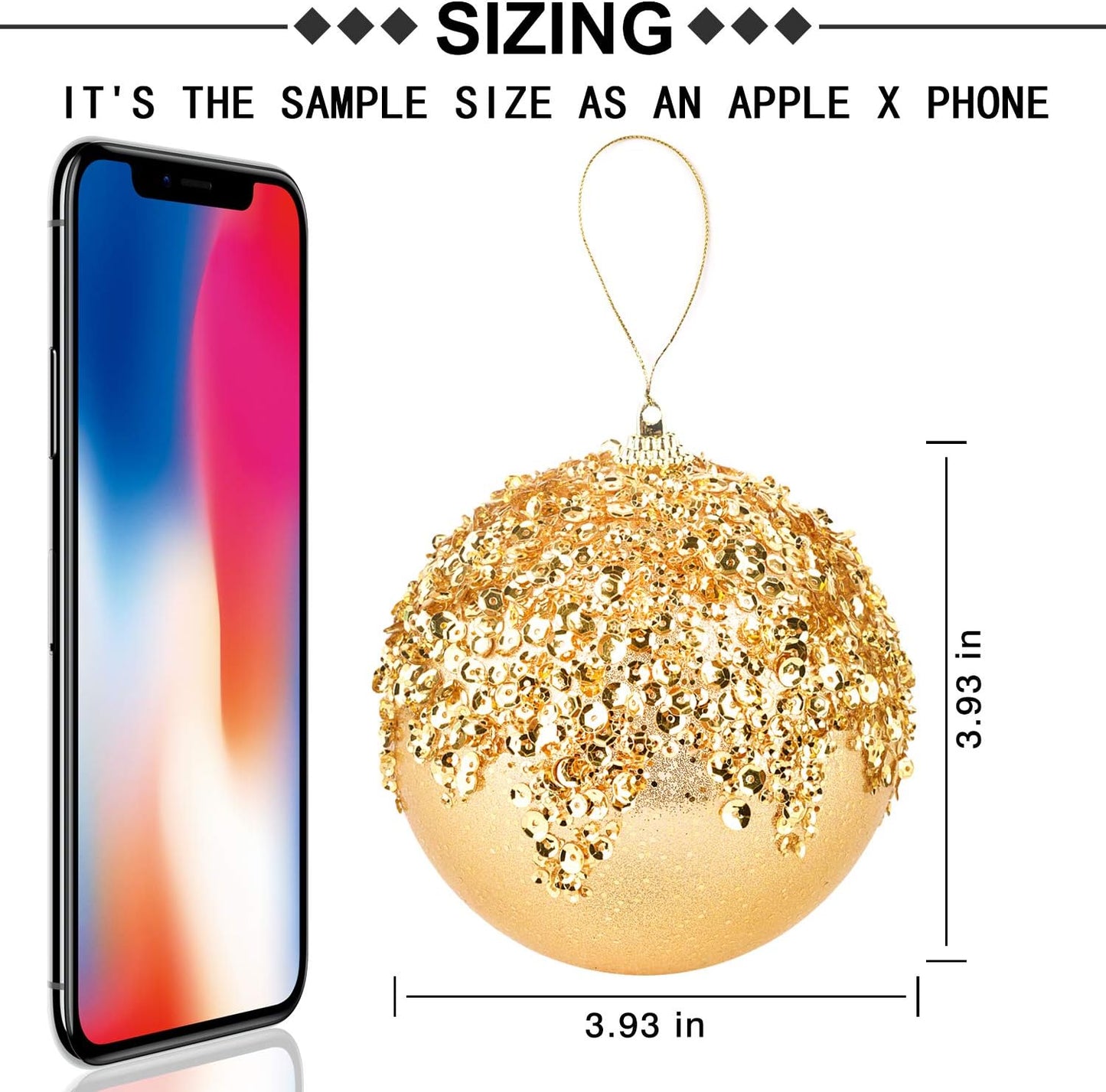 4" Gold Shatterproof Christmas Ball Ornaments, 4pc Set for Xmas Trees and Holiday Decor