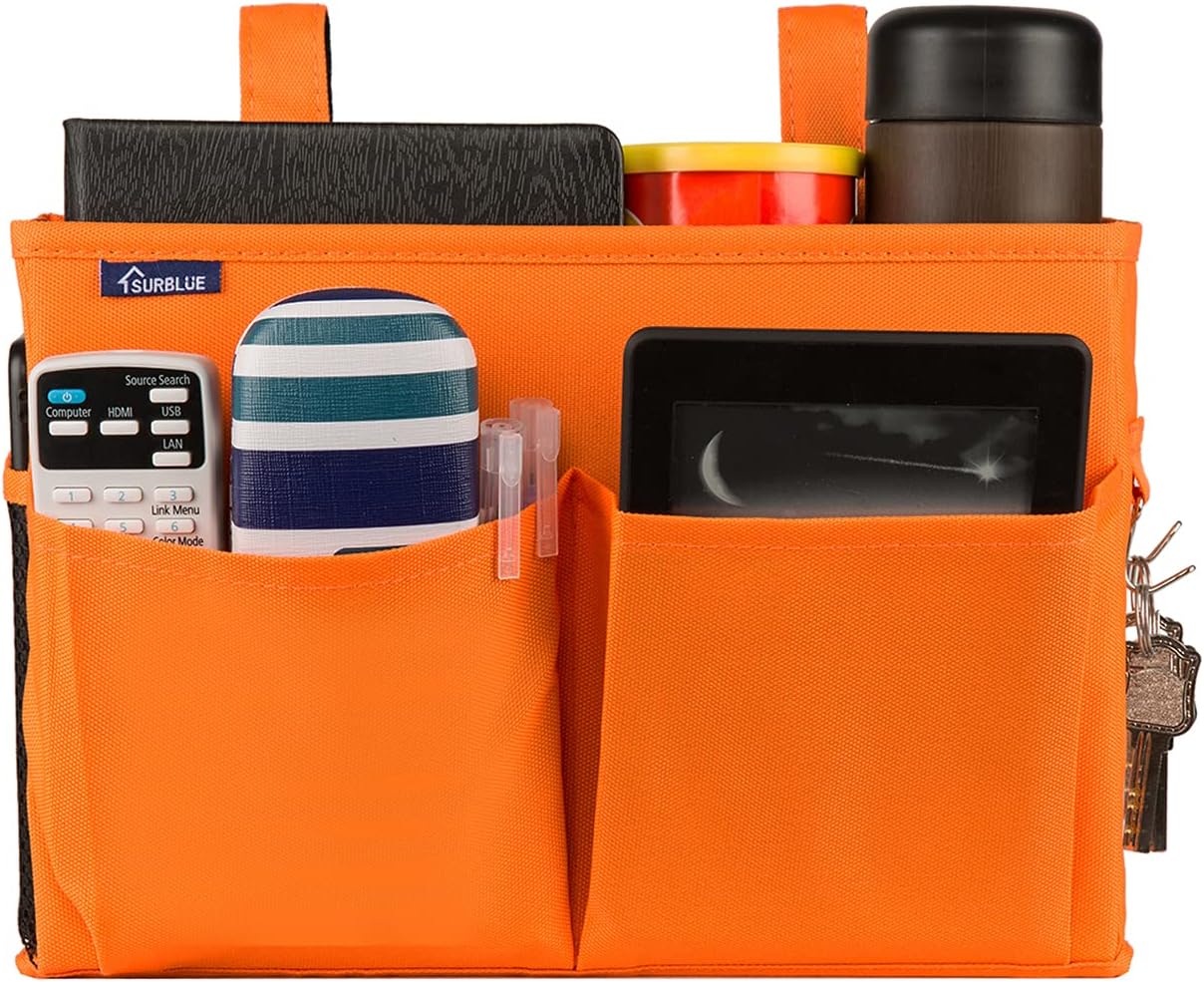 Surblue Caddy Hanging Organizer Bedside Storage Bag for Bunk and Hospital Beds, Orange, Small