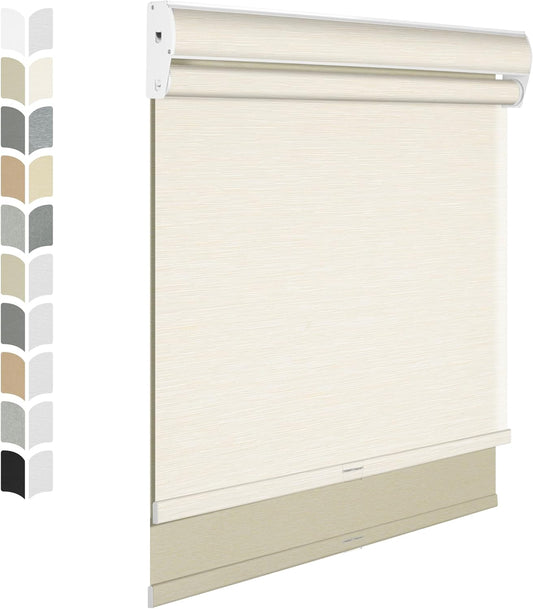 BERISSA Cordless Dual Roller Shades With Cassette Valance, Blackout and Light Filtering, Day and Night for Home Office Door - Striped Jacquard Beige, 58 W x 80" H