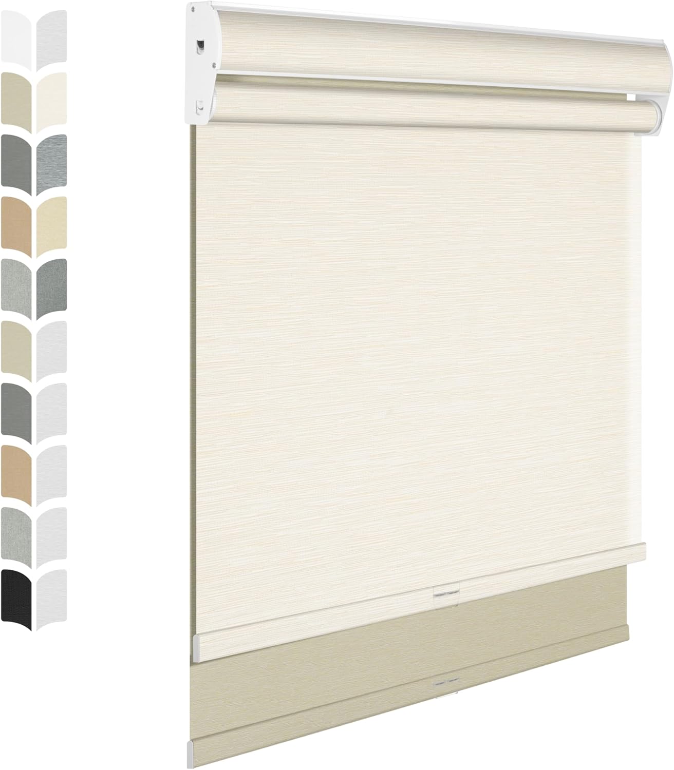 BERISSA Cordless Dual Roller Shades with Cassette Valance, Double Window Shades - Blackout and Light Filtering, Day and Night for Home Office Door. Striped Jacquard Beige. 23 W x 80" H