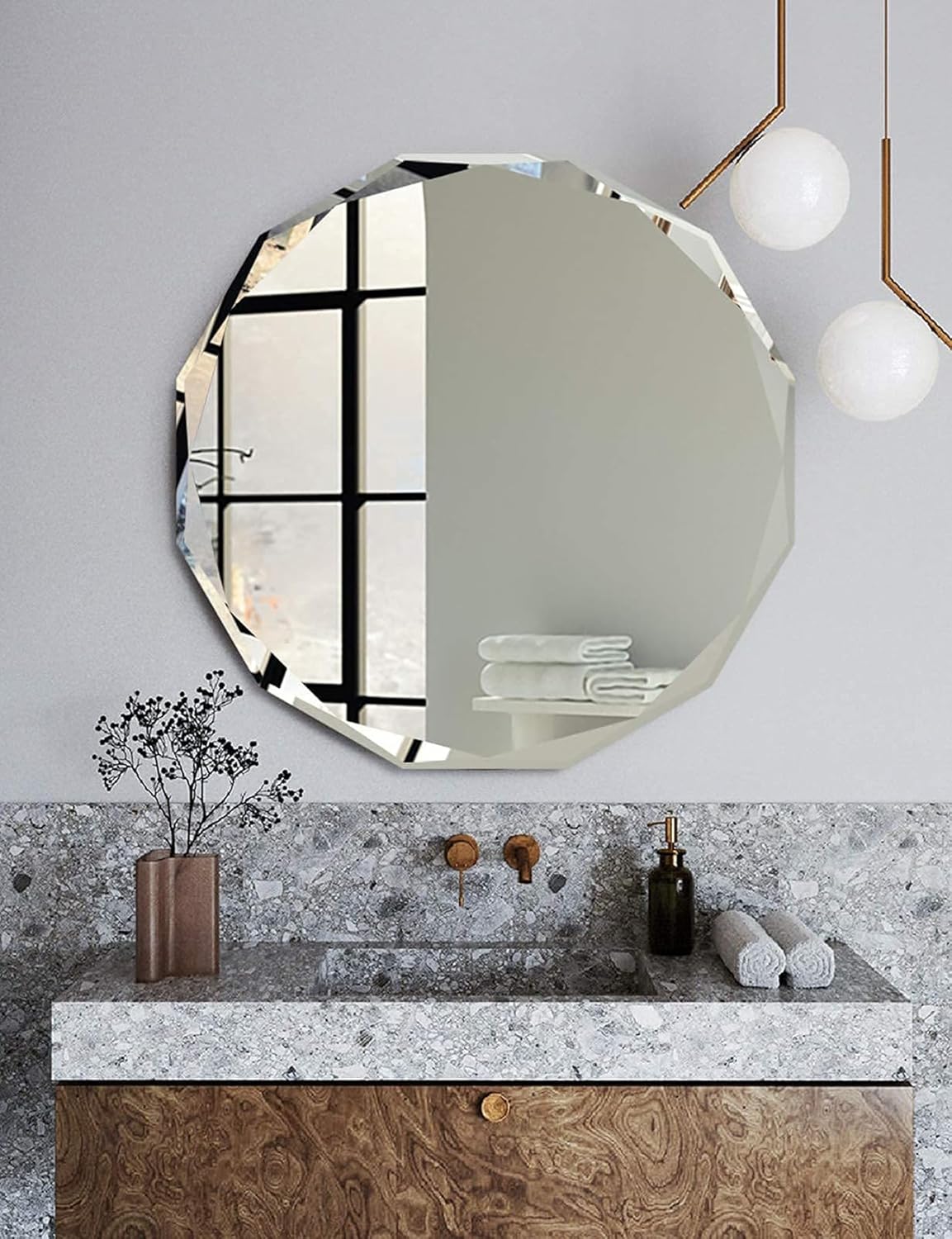 Bathroom Mirrors for Over Sink, Round Frameless Mirrors for Wall, 24x24 Inch Beveled Bathroom Mirror, Bathroom Vanity Circle Mirror for Bedroom Living Room Entryway Home Decor
