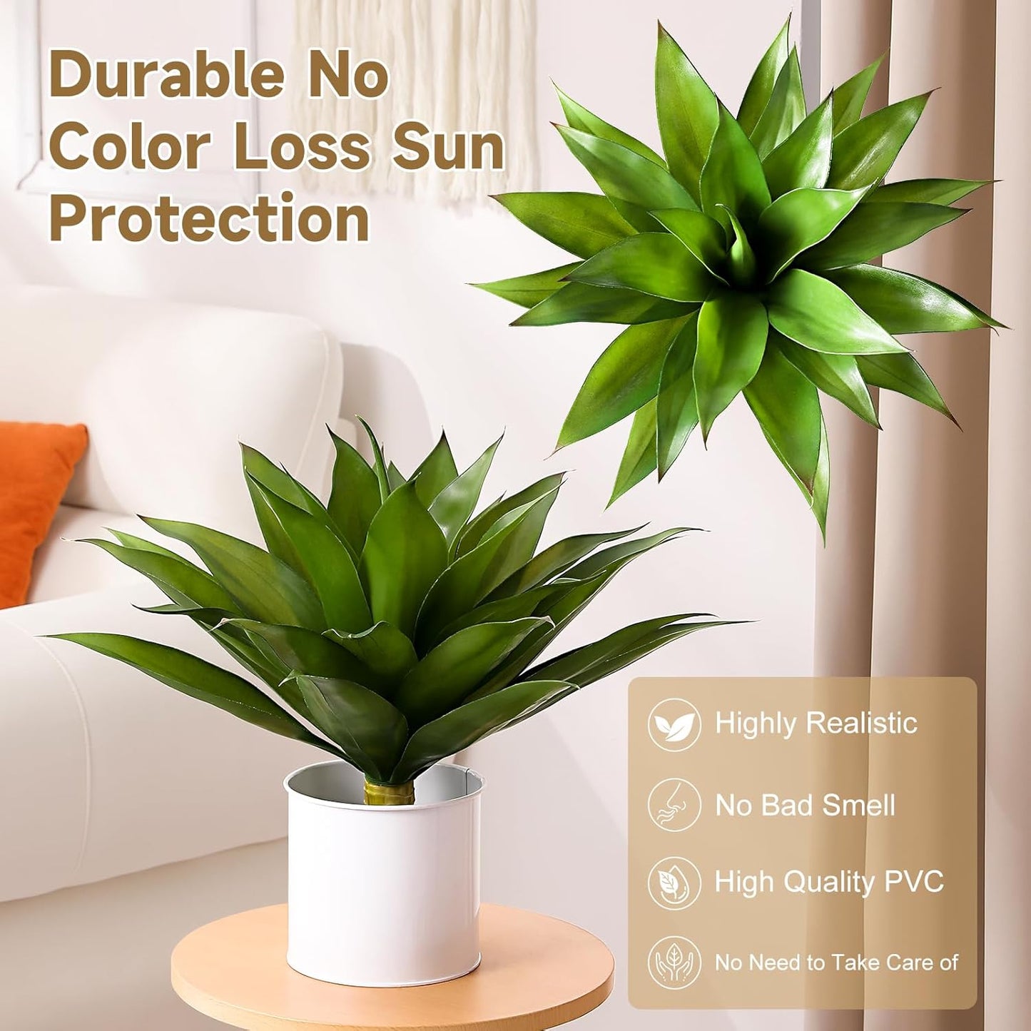 JUSTOYOU 28" Artificial Agave Plants Outdoor Large Fake Agave Plants Faux Succulents for Outdoor Indoor Home Front Porch Decor (2, Green)