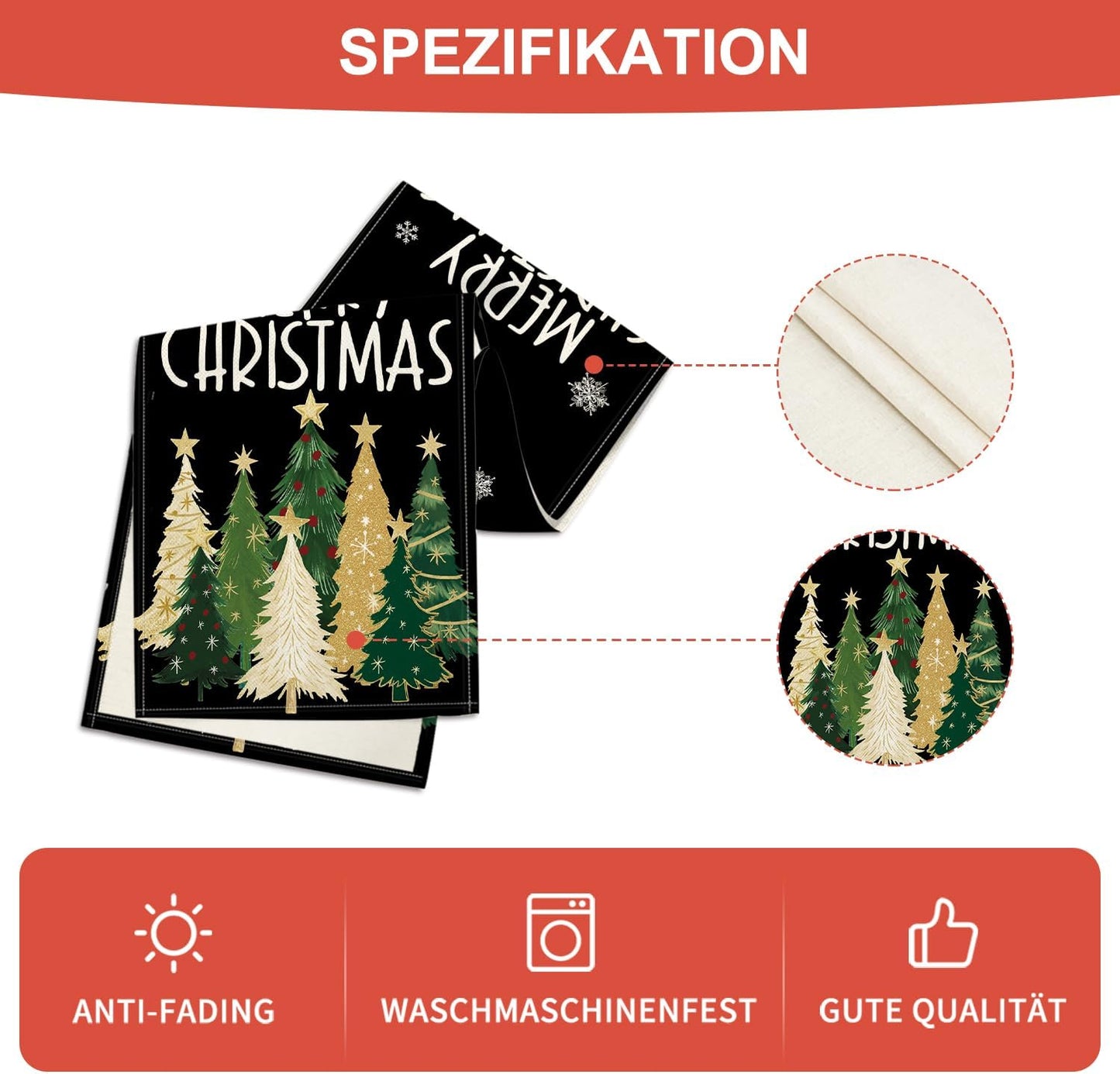 Artoid Mode Xmas Trees Snowflakes Black Merry Christmas Table Runner, Winter Seasonal Kitchen Dining Table Decoration for Home Party Decor 13x60 Inch