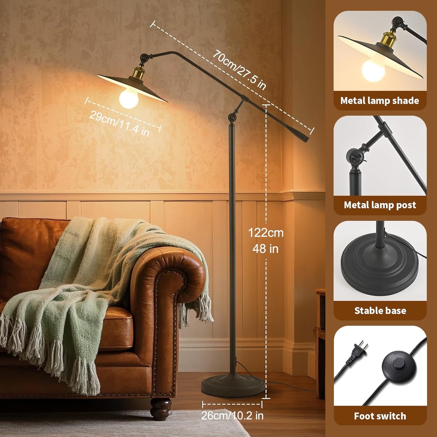 Bright Smart Floor Lamp with Remote Control and Bluetooth Dimming,Living Room Couch Corner Bedroom Office Library Study Reading Standing Lights, Adjustable Black Rustic Vintage Industrial Home Decor