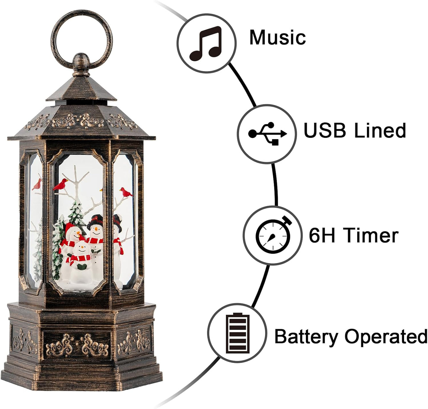 Christmas Snow Globe Swirling Glittering Snowman Choir & Cardinal with Music & Timer, USB Lined/Battery Operated Lighted Water Lantern for Christmas Festival Decoration Gifts