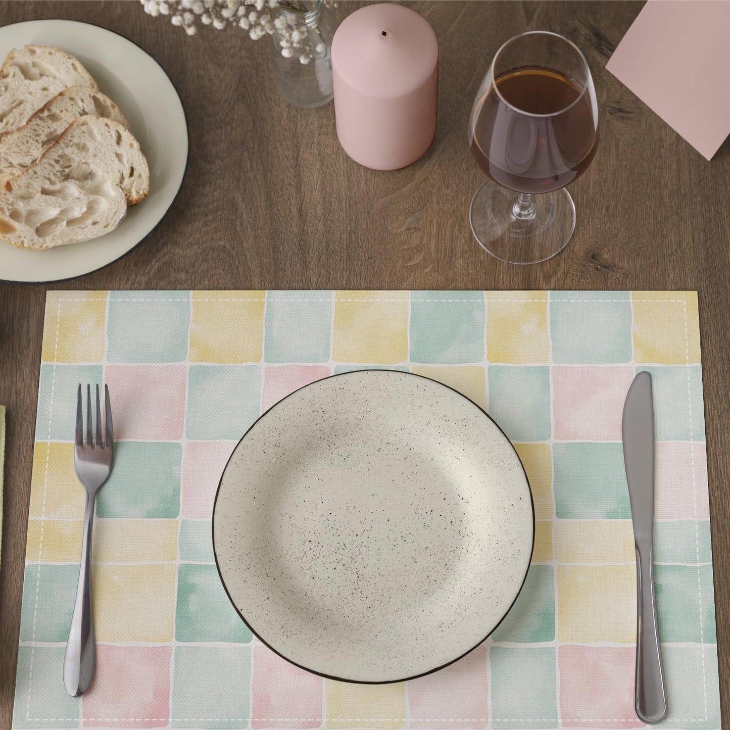 Watercolor Placemats Set of 4, Colorful Table Mat for Home Kitchen, Restaurants, Outdoor Linen Washable Place Mats 12x18 inch Party Event Dining Decoration-12