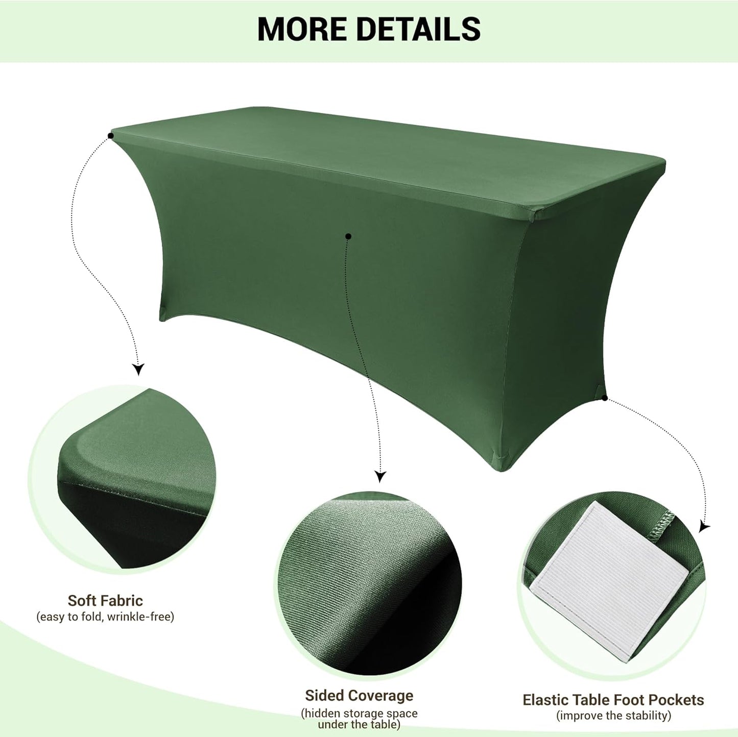 Obstal 4Ft Stretch Spandex Table Cover for Standard Folding Tables - 2 Pack Universal Rectangular Fitted Tablecloth for Party, Banquet, Events, Trade Show Blackish Green, 48L x 24W x 30H Inches