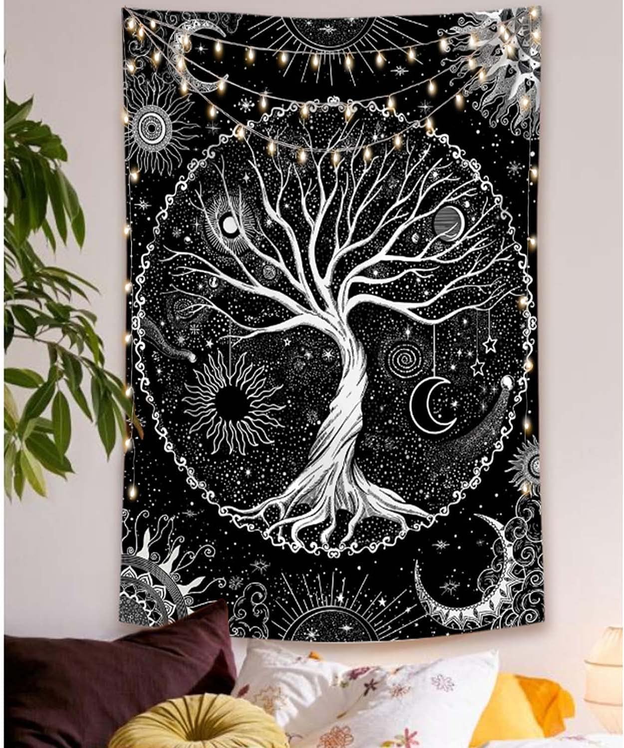 Lunerfex Tree of Life Tapestry Black and White Tapestry Mystical Sun and Moon Tapestries for Bedroom and Living Room Decor Black Tree 36×48 Inches