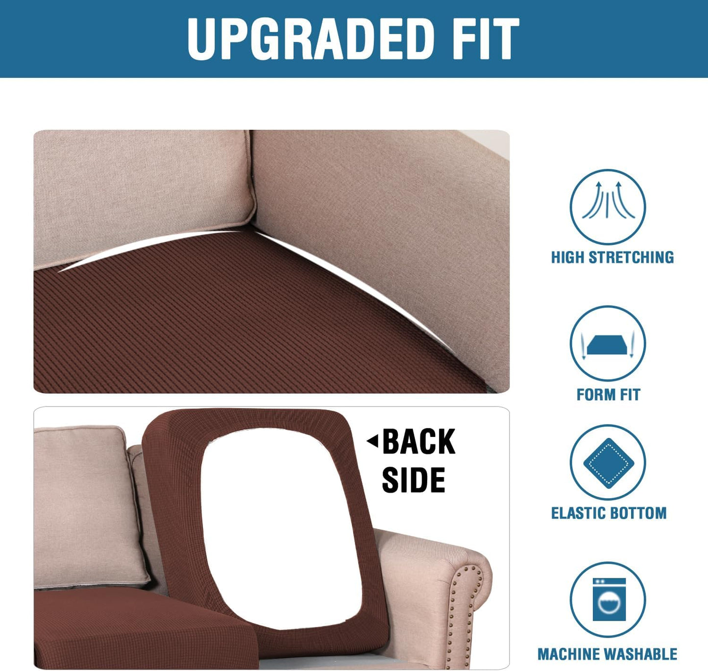 H.VERSAILTEX Super Stretch Individual Seat Cushion Covers Sofa Covers Couch Covers Slipcover Sets Thick Jacquard Textured Twill Fabric (3 Piece XL Sofa Cushion Covers, Burnt Brick)