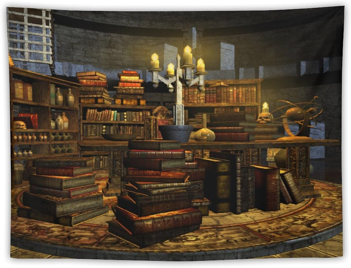 Kurtect Library Tapestry,Vintage Medieval Bookshelf Wooden Bookcase Antique Magic Art Tapestries for Party Beach Picnic Blankets Tablecloths Living Room Wall Deocr, 30x40 in