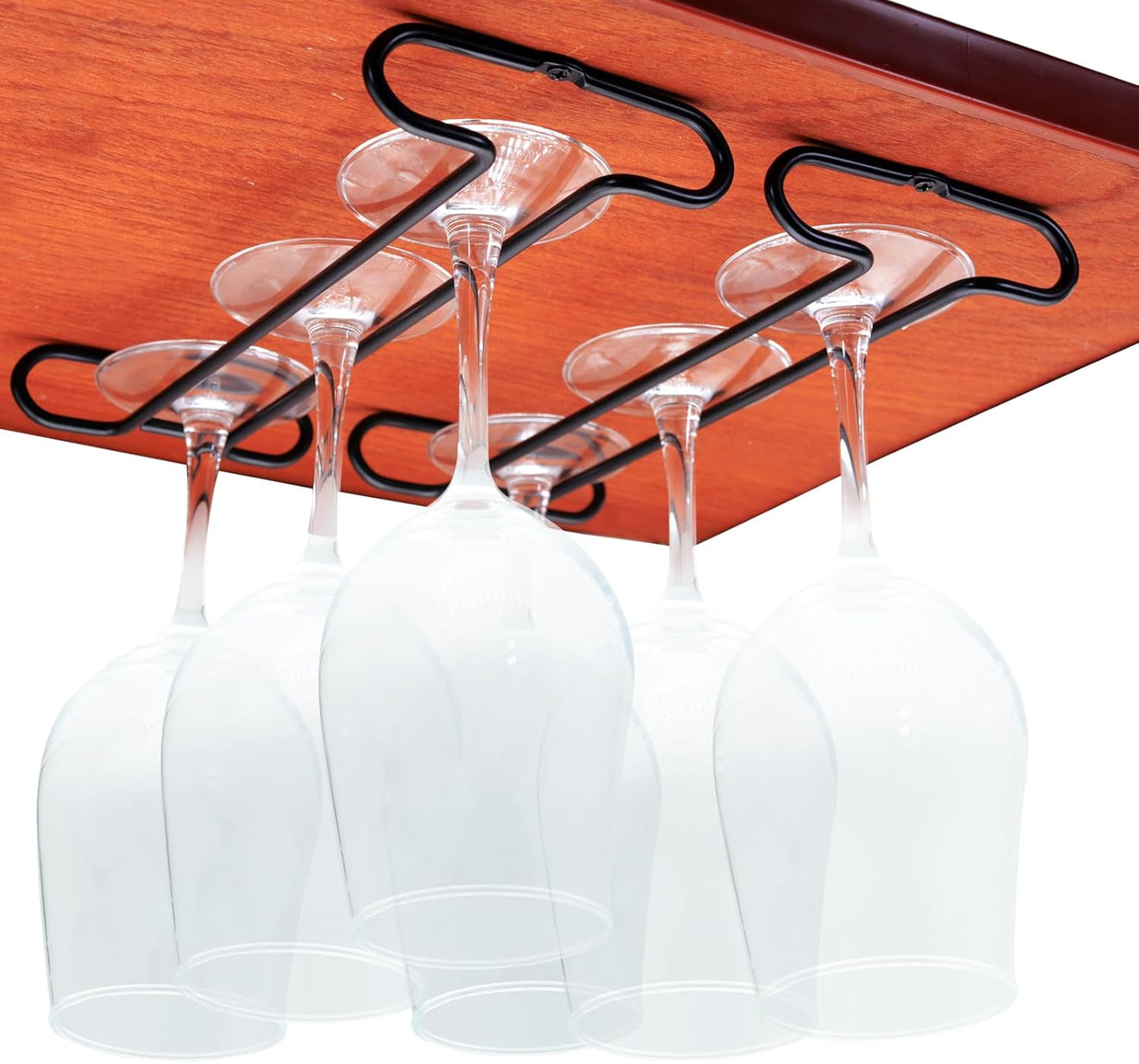 Wine Glass Rack Under Cabinet Shelf Glasses Holder Storage with Drying Stemware Rack Under Counter Metal Hanger Hanging Rack for Kitchen Black