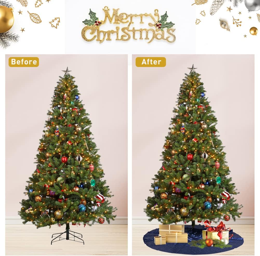 Eternal Beauty Christmas Tree Skirt, 36 Inch Navy Blue Sequin Tree Skirt Small Xmas Tree Skirt for Christmas Tree Decorations