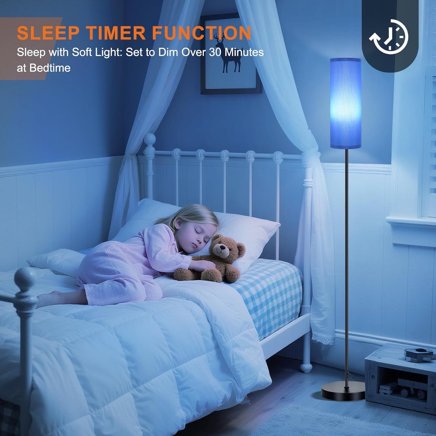 FRIDEKO HOME Floor Lamps for Living Room Bedroom, Dimmable 3 Colors Temperature & Brightness, Tall Standing Lamps, Corner Lamp with Multicolor, 800LM, 9W RGB LED Bulb, Navy Blue Shade