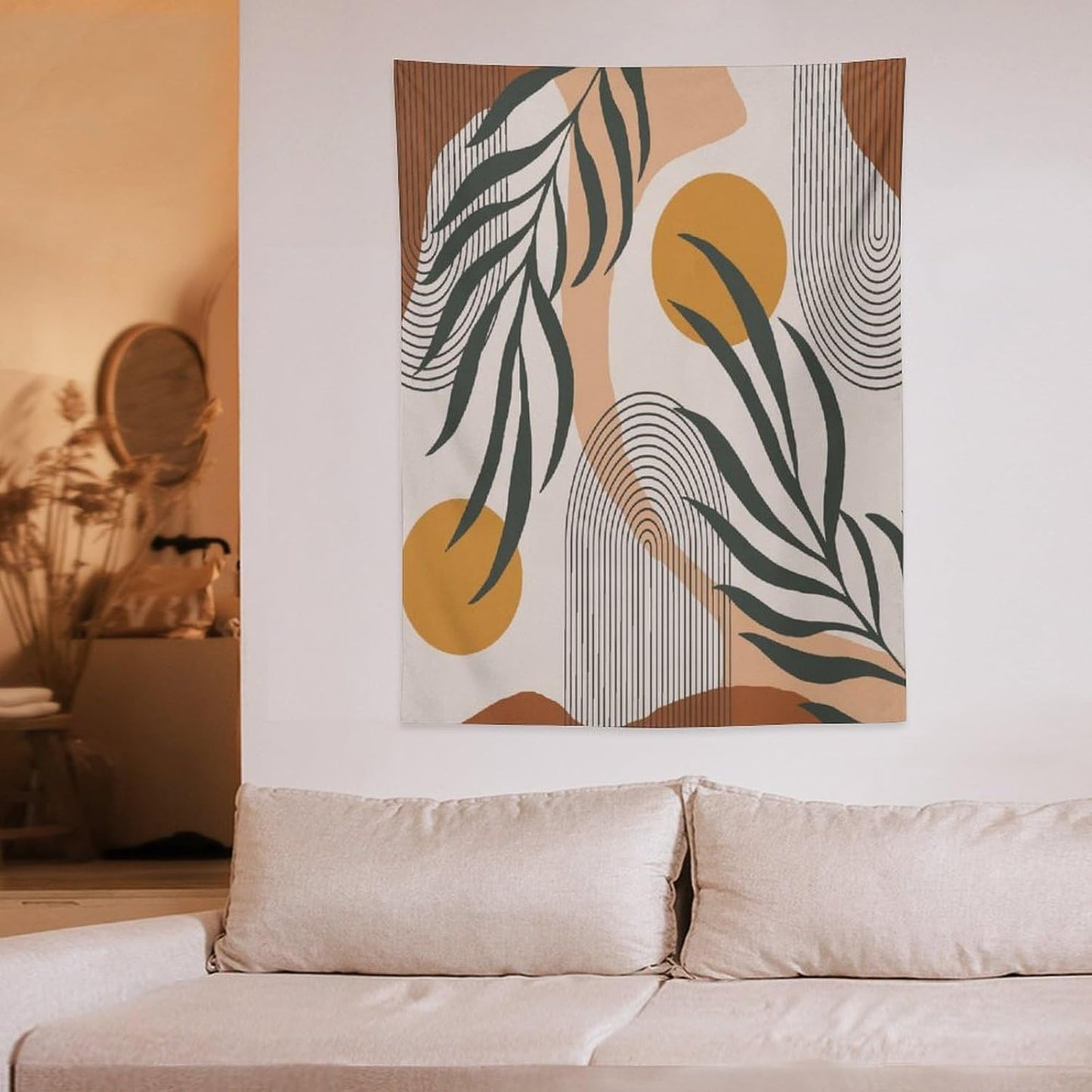 ICMOLYYENLO Boho Plant Aesthetic Tapestry, Abstract Medieval Arch Sun Home Aesthetic Wall Hanging For Bedroom Living Room Dormitory Tapestry 40x60 Inches