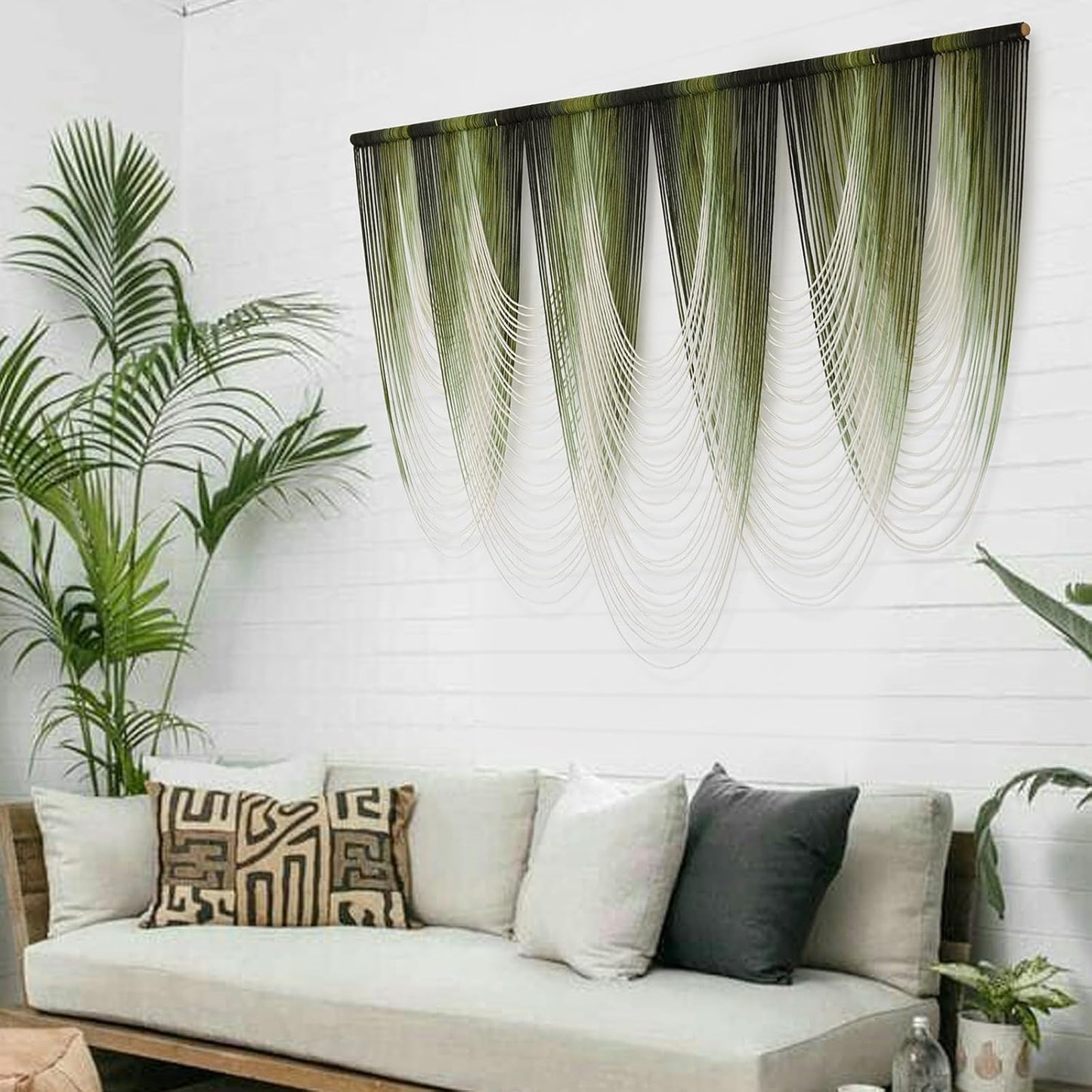 Macrame Wall Hanging Dip-Dyed Large Macrame Wall Decor Yarn Tapestry 57" W x 41" L For Headboard Bedroom Living Room Boho Fiber Home Art