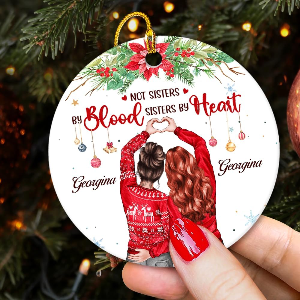 Personalized Best Friend Ornament - Not Sisters by Blood Ceramic Ornaments Friendship Ornament Gifts for Bestie BFF Soul Sister Hanging Xmas Tree Decor