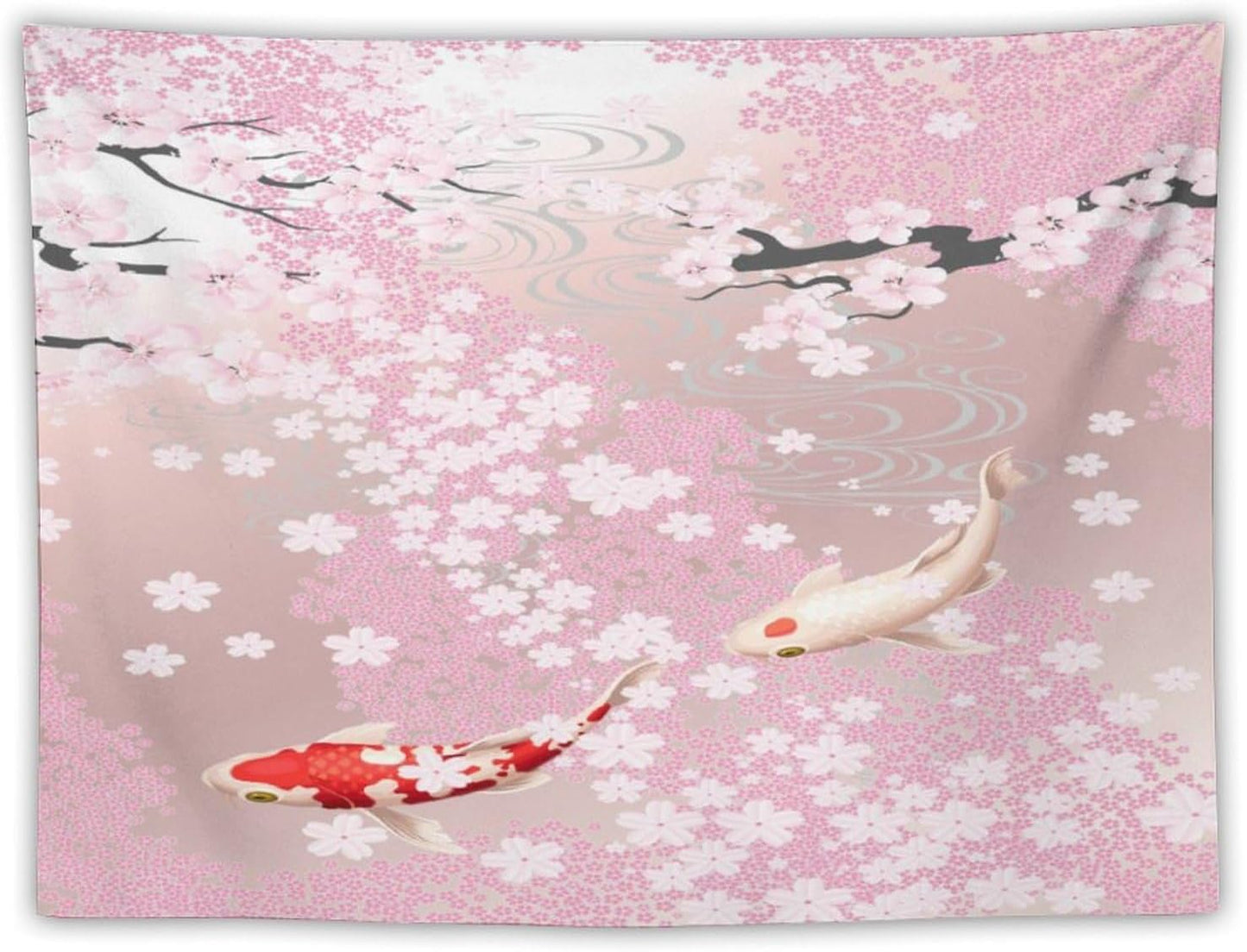 Houselerax Japanese Koi Fish Tapestry, Cherry Blossoms Asian Oriental Pink Flower Branch Koi Fish Carp Tapestries Wall Hanging for Bedroom Living Room Office Decor 80"x60"