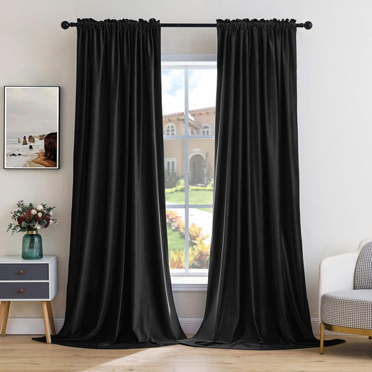 MIULEE Black Velvet Curtains Thermal Insulated Blackout Halloween Curtain Drapes for Bedroom Living Room Darkening 108 Inches Long Curtains Panels Rod Pocket Set of 2