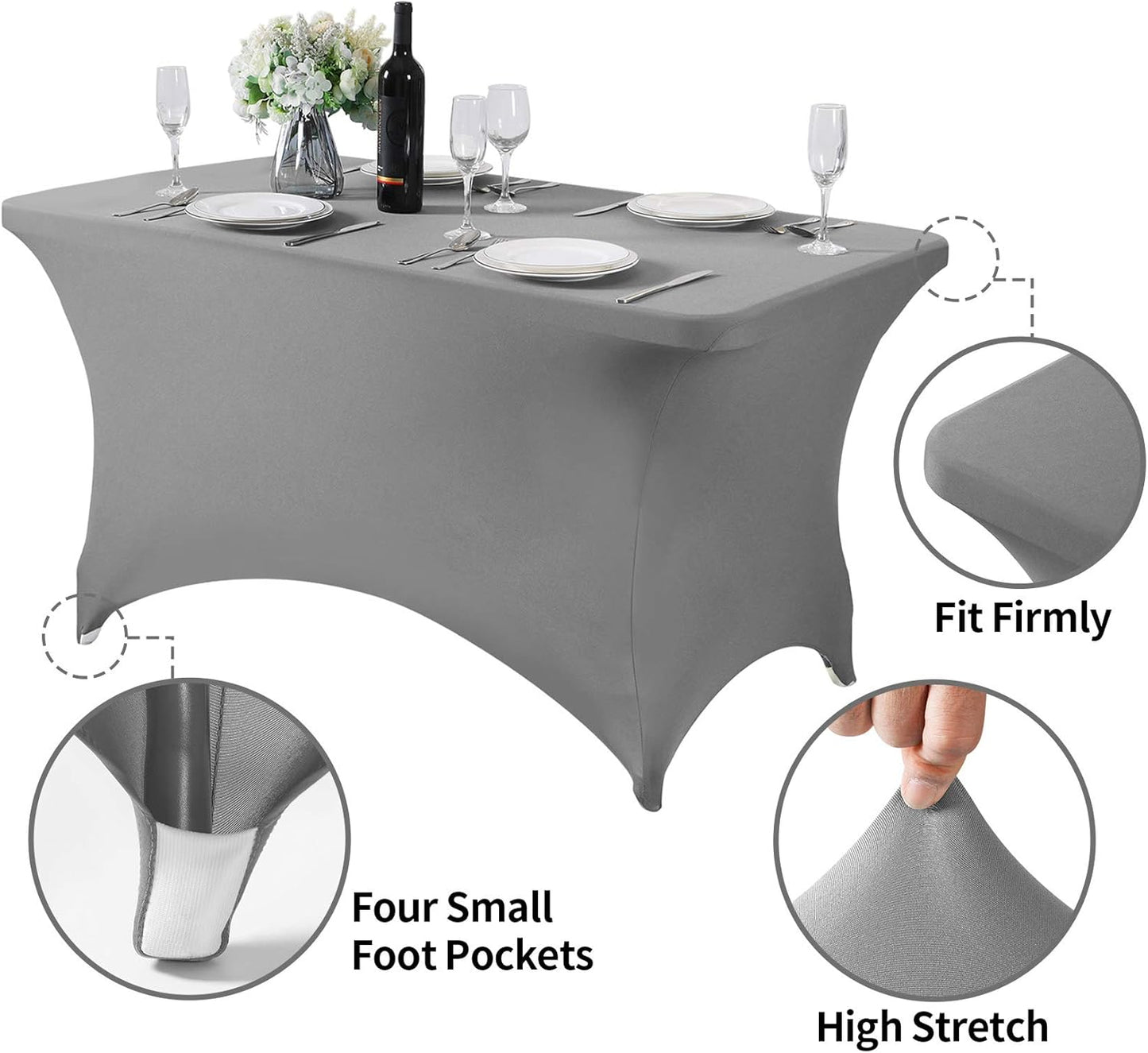Spandex Table Cover for 4FT or 6ft or 8ft Table Universal Fitted Stretch Tablecloth for Party, Banquet, Wedding and Events-Gray