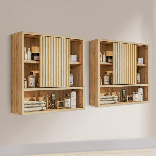 2 Pcs Bathroom Wall Cabinet Above Toilet Storage，Wall Mounted Storage with Adjustable Shelves, Space-Saving Modern Design for Bathroom & Laundry Room, Kitchen, Dining Room, Living Room