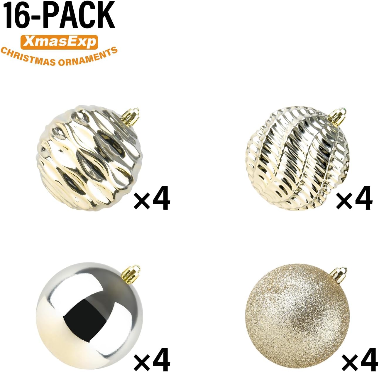 XmasExp Christmas Ball Ornaments (3.15", Champagne Gold) 16ct Christmas Ball Ornaments Shatterproof Xmas Tree Hanging Balls Decorations Perfect for Holiday Wedding Christmas Decor