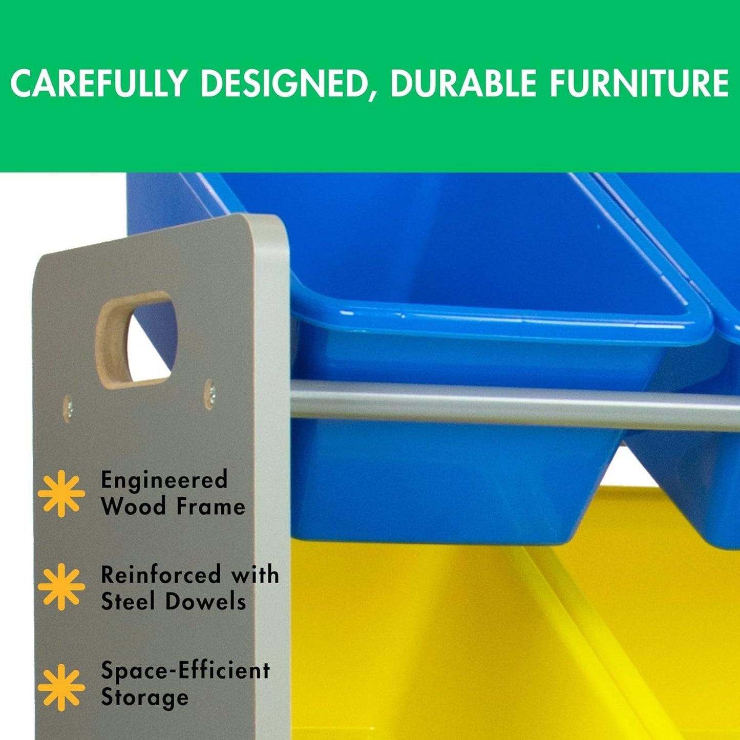 Humble Crew Kids Toy Storage Organizer with 12 Plastic Bins, Grey/Blue/Green/Yellow – Removable Bins for Playroom, Bedroom, Toddler Furniture for Boys and Girls Ages