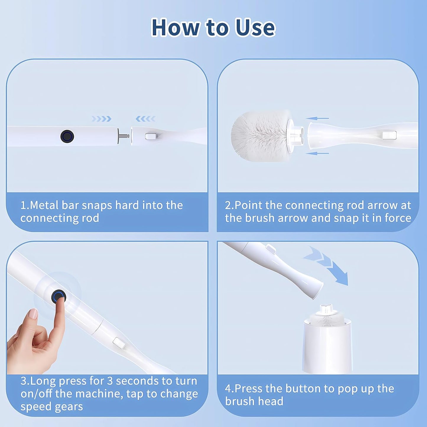 Electric Toilet Brush, HKFIF Toilet Brush with Holder, 360 Degree Powerful Cleaning Easily Eliminate Stains and Residue, 2 Speeds Rechargeable Motorized Toilet Scrubber