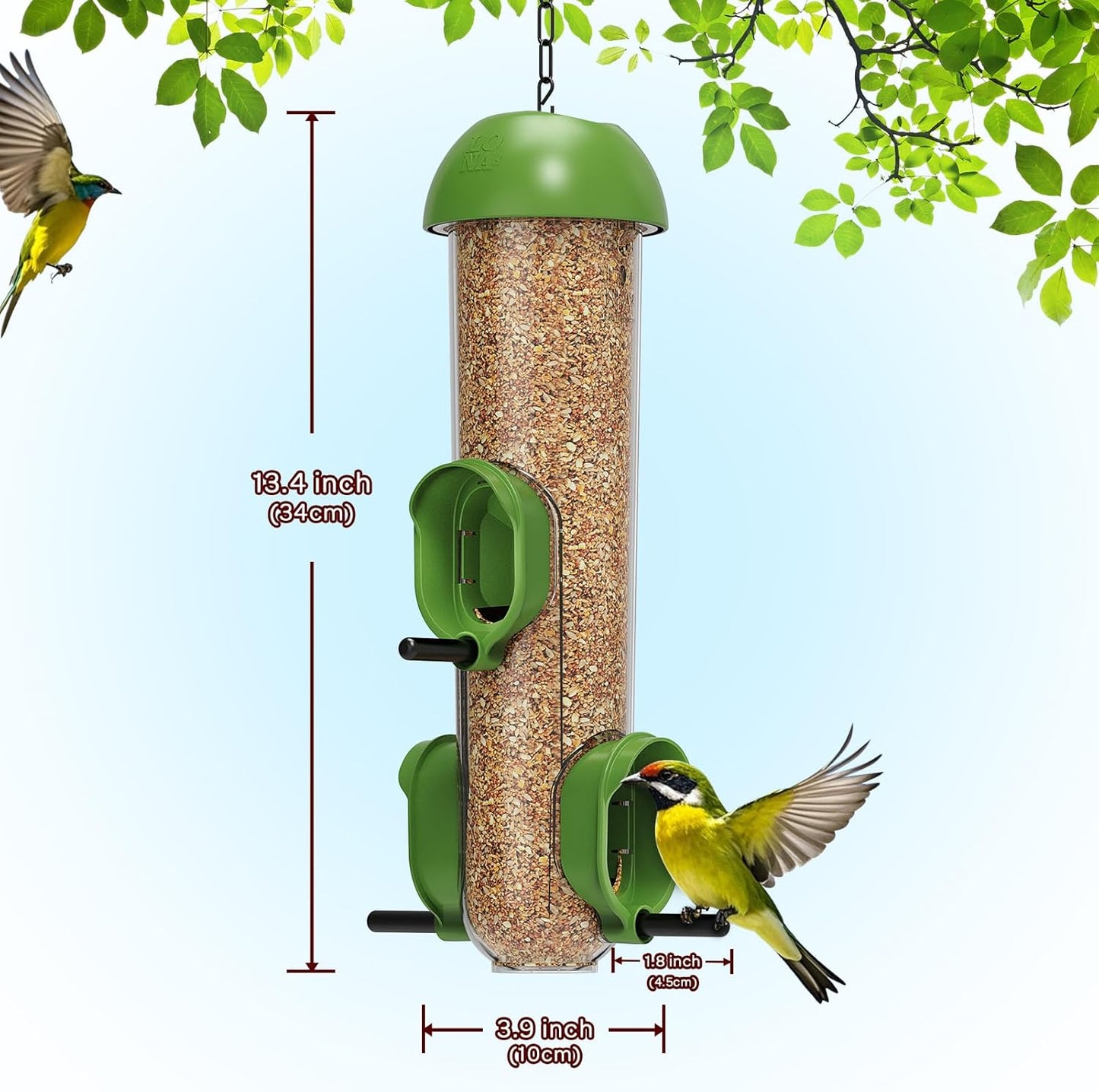 LONA Bird Feeders for Outdoors, Tube Feeder Weatherproof with Multiple Hanging Methods, Wild Bird Feeding Silo for Outside, 3 Port