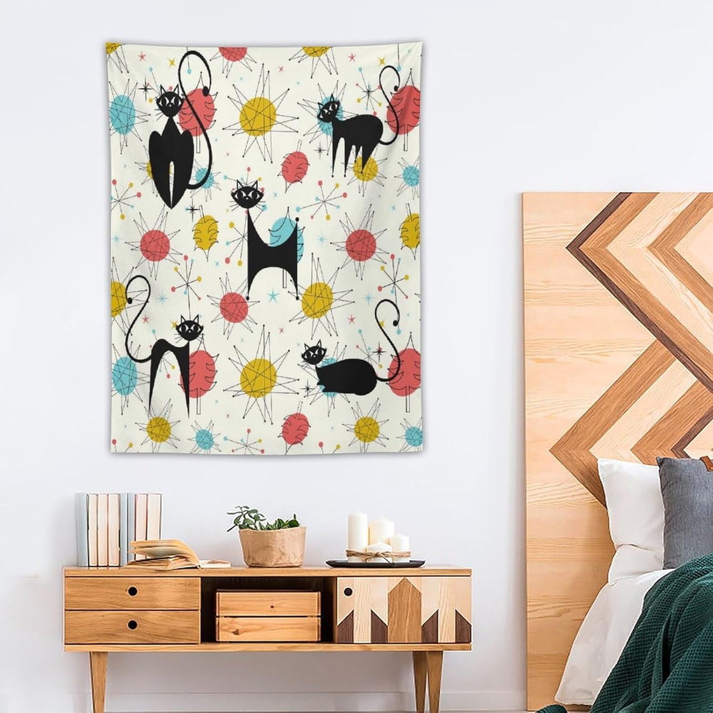 ICMOLYYENLO Abstract Cat Tapestry, Medieval Abstract Atomic Star Cat Vintage Home Wall Hanging Art Tapestry for Bedroom Living Room Dormitory 30x40 Inch