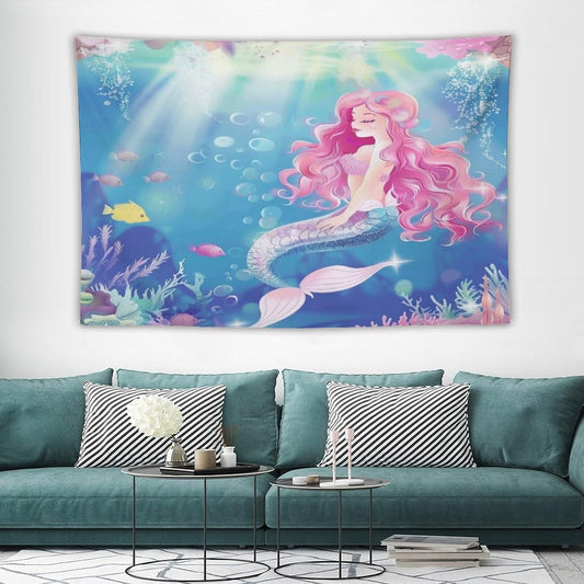 HZOHNAGO Mermaid Girls Tapestry Watercolor Mermaid Princess Pink Hair Pattern for Kids Room Decoration Printed Wall Tapestry Wall Hanging for Bedroom Living Room Dorm 90" W x 60" H