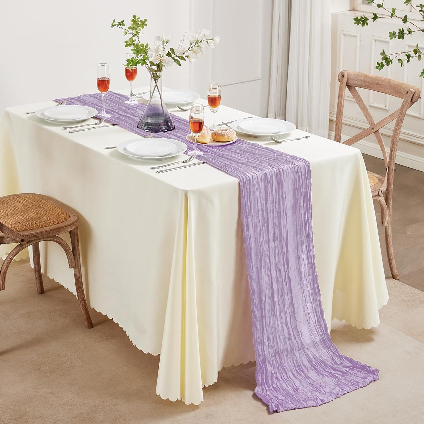 6 Pack Purple Cheesecloth Table Runner 10FT Long Boho Gauze Table Runner Rustic Sheer Runner for Wedding Bridal Baby Shower Birthday Party Table Decor Thanksgiving Christmas Decorations