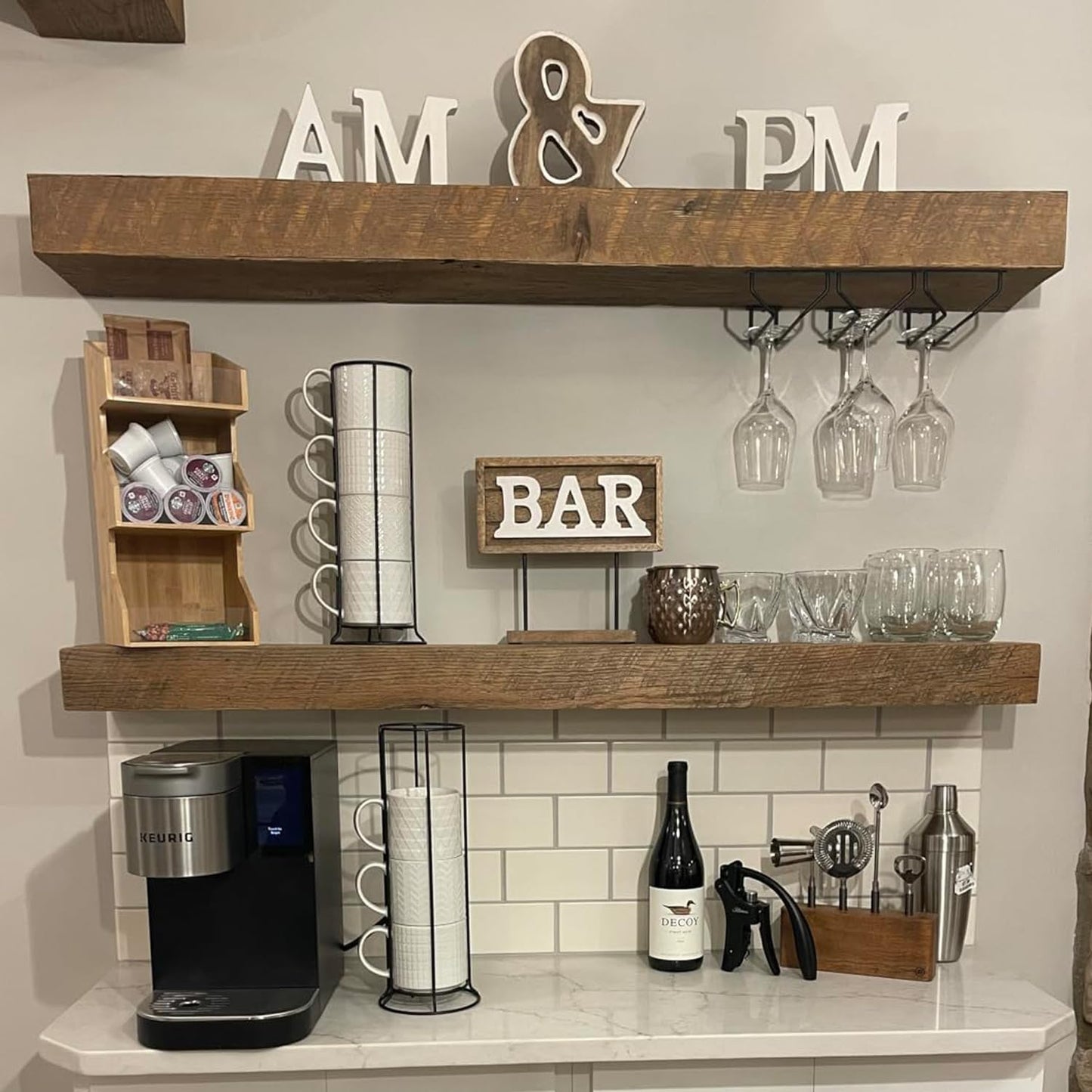 7 Inch Black Wine Glass Rack, Under Cabinet Wine Glass Holder, Wine Glass Hangers Under Shelf, Stemware Rack, Hanging Stemware Holder for Cabinet Kitchen Bar, Set of 4