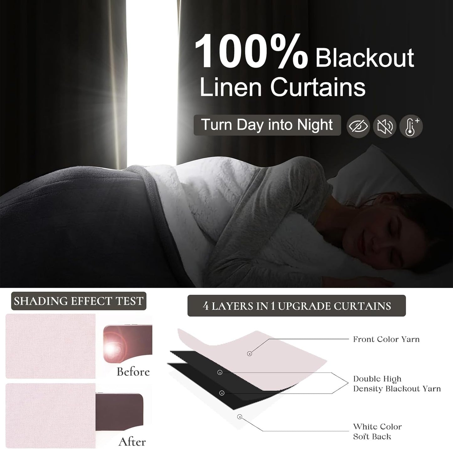 Pale Pink Preppy Linen Pinch Pleated Curtains 108 Inches Long Complete Blackout for Bedroom Funky Cute Window Curtains Noise/Heat Blocking Heavy Insulated Drapes for Winter/Summer Hooks&Rings Included