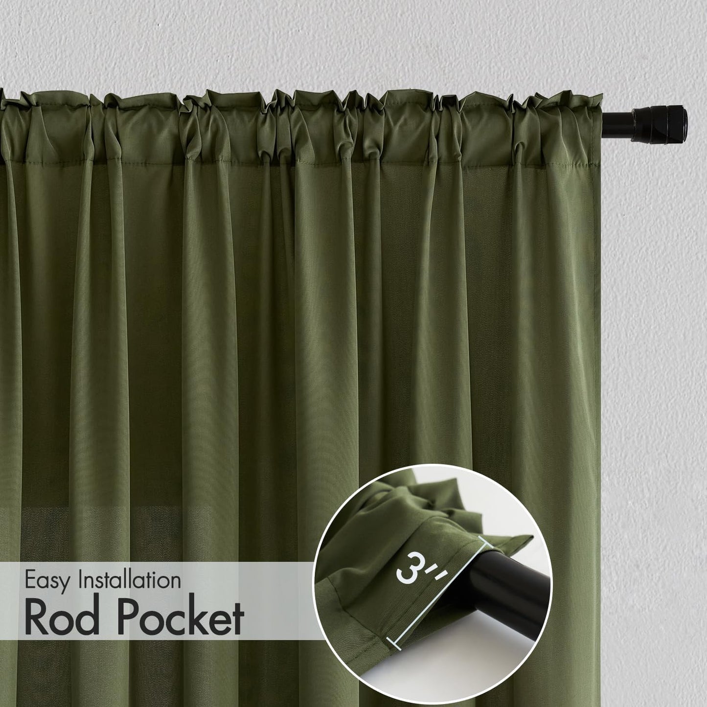 MIULEE Olive Green Privacy Sheer Curtains That Let Light in 63 Inches Long Non-See-Through Semi Sheer Curtain Light Filtering Window Curtains Drapes for Living Room Bedroom 2 Panels Set 42 X 63