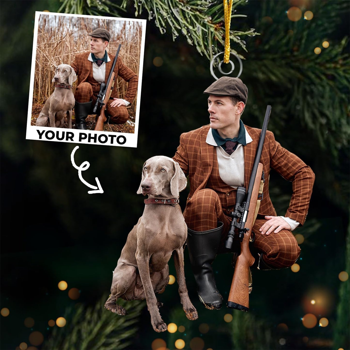 DOPTIKA Personalized Photo Christmas Ornament 2025, 2D Acrylic Hunting Ornaments for Christmas Tree, Personalized Photo Gifts for Hunters, Dad, Brother, Friends, Tree Decoration