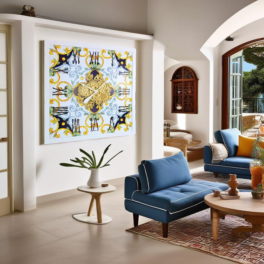 The Gears Clock Wall Clock Italy Collection with Moving Gears (Atrani, 36 inch Square)