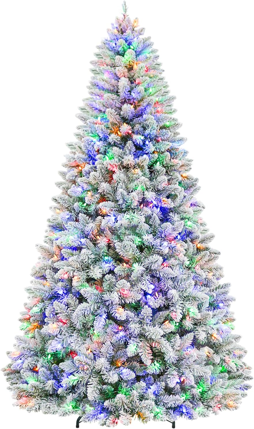 Hykolity 6 ft Prelit Christmas Tree with 250 Color-Changing LED Lights, Snow Flocked Artificial Christmas Tree with 1032 Tips, Metal Stand and Hinged Branches, 10 Colors