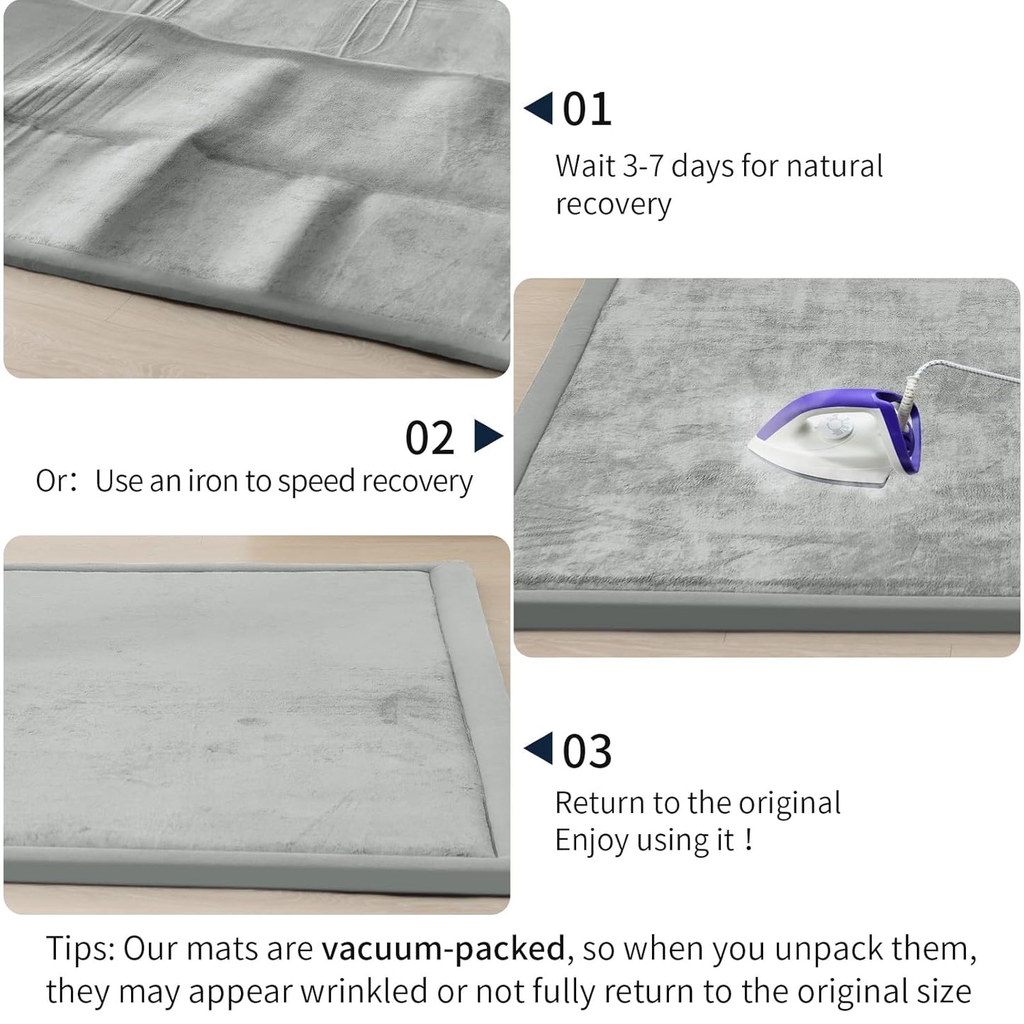 ACOMOPACK Baby Play Mat for Floor 1.3" Thick Memory Foam Play Mat 39"×59" Tummy Time Crawling with Non-Slip Bottom for Living Room,Nursery,Soft Velvet Playpen Mats for Kids,Infants（Light Grey）